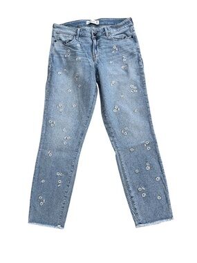 Abercrombie & Fitch Light Blue Straight-Leg Jeans with Sequin Floral Detail